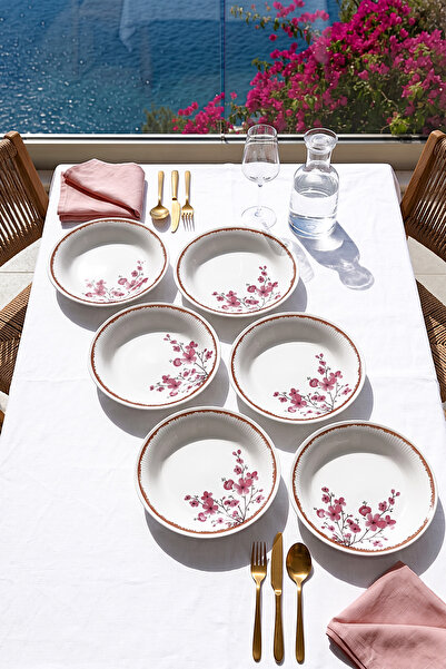 ers erbaşlar Luxury Sakura Pattern Ceramic Dinner Set for 6 People (20 cm)