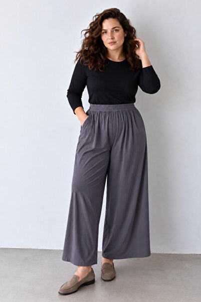AFVENTE Bella Women's Plus Size High Waist Wide Leg Modal Pants Smoked