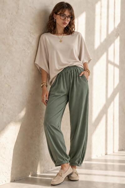 AFVENTE Mona Women's Comfortable Modal Shalwar Trousers with Elastic Waist in...