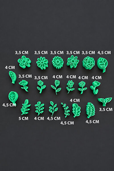 21 Parça Çiçek ve Yaprak Stamp Seti – Kil, Şeker Hamuru ve Seramik Baskı Kalıpları