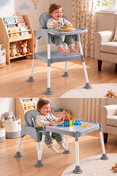 Baby Home Çalışma Masalı Tabureli Pedli 3in1 Mama Sandalyesi (METAL AYAKLI)