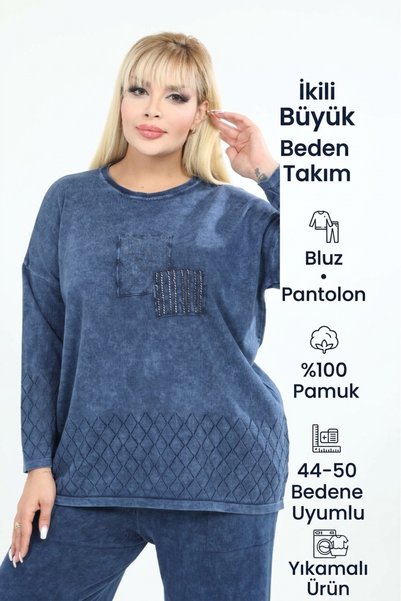 Laden Women's 44-50 Size 95% Cotton Blouse and Pants Two-Piece Set Seasonal S...