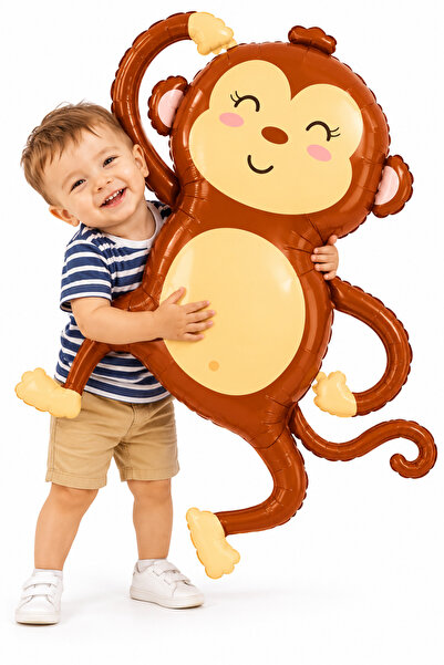 Parti dolabı Cute Monkey Foil Balloon, Safari Themed Jungle Animals Kids Birt...