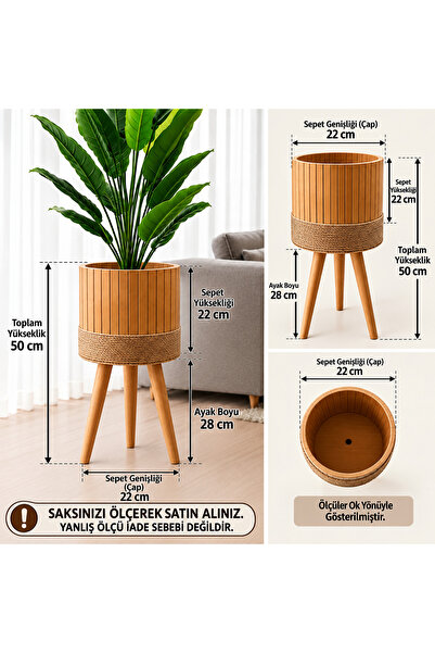 BLACK PEARL Bambu Saksı Sepeti Ahşap Ayaklı Saksı