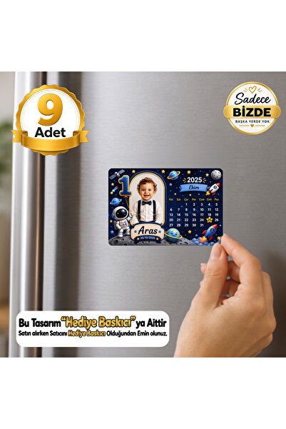 Hediye Baskıcı Uzay Temalı 1 Yaş Fotoğraflı Takvimli 9 Adet Buzdolabı Magneti...