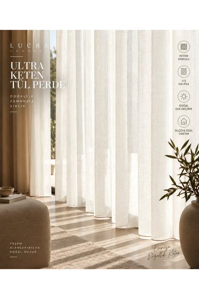 Taç Lucra Concept Premium Keten Tül Yeni Sezon Ekru Renk Ütü İstemez Ağır Gra...