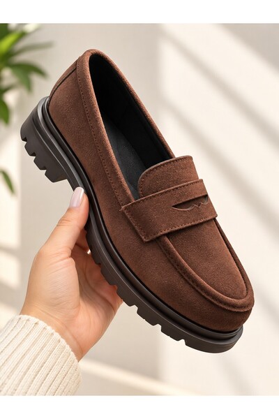 Zenora Shoes Kadın Loafer Makosen Süet Kalın Tabanlı Ortopedik Ayakkabı