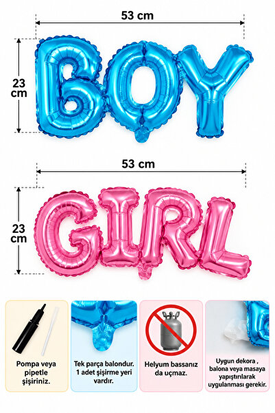 Parti dolabı Girl Boy Folyo Bebek Cinsiyet Belirleme Balonu Paketi, Öğrenme P...