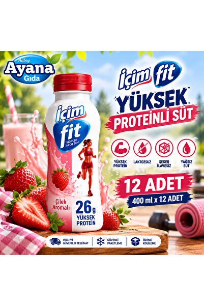 İçim Fit Yüksek Proteinli Laktozsuz Çilekli Süt 400ml x 12 Adet