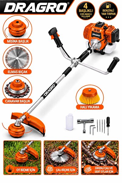 Dragro 4x4 2 Zamanlı Yan Tipi Benzinli Motorlu Ot Çalı Tırpanı Canavar Başlık...