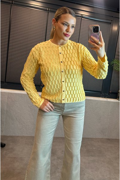 MİR STORE Yellow Bürümcük Cardigan