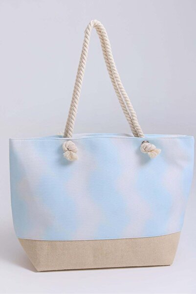 Juuuj Light Blue Woven Fabric Rope Strap Zipper Detailed Large Form Functiona...