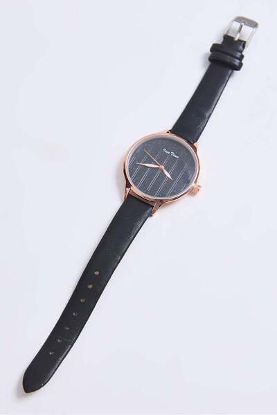 Juuuj Black Leather Strap Round Case Metal Frame Detailed Classic Form Analog...