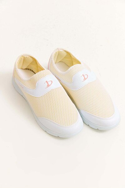 Juuuj Cream Mesh Flexible Textured Laceless Model Lightweight Flexible Sole D...