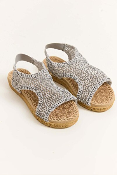 Juuuj Gray Knitted Textured Flexible Strap Lightweight Sole Practical Sandals...