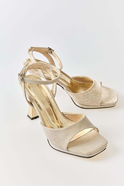 Juuuj Cream Glittery Shiny Textured Ankle Strap Practical Use Thin Heeled Shoes