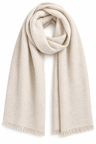 Juuuj Cream Soft Textured Thin Fabric Wide Form Woven Shawl with Small Tassel...
