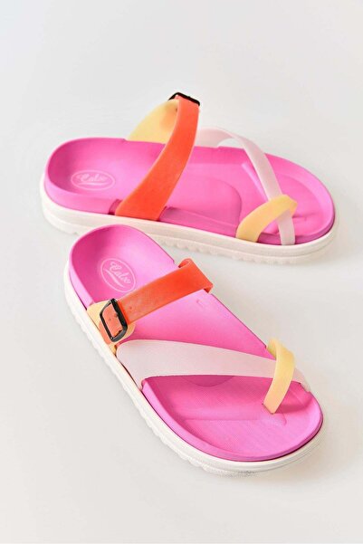 Juuuj Pink Multi-Colored Cross-Strapped Summer Flip-Flops Suitable for Daily Use