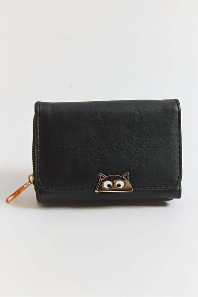 Juuuj Black Leather Textured Compact Design Multi-Compartment Mini Wallet wit...