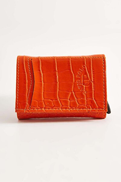 Juuuj Orange Leather Look Compact Design Multi-Compartment Functional Card Ho...