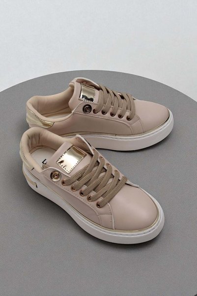 Juuuj Mink Skin Textured Lace-Up Gold Detailed Orthopedic Sole Daily Use Spor...