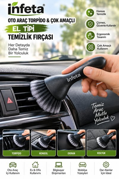 İnfeta فرشاة تنظيف داخلية للسيارة باللون الأسود، فرشاة تنظيف متعددة الأغراض م...