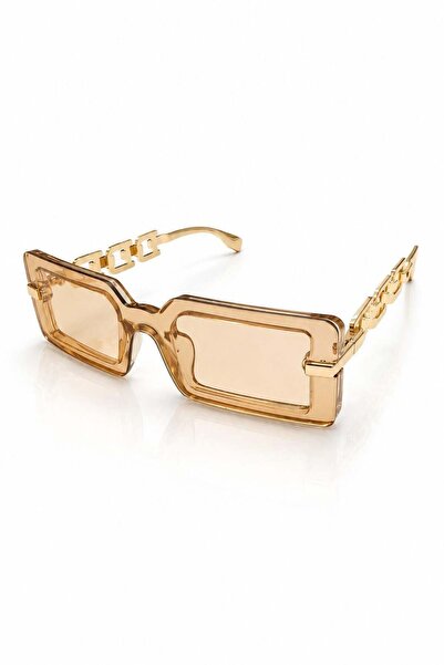 Juuuj Mink Bone Frame Gold Color Metal Chain Detailed Rectangular Shape Sungl...