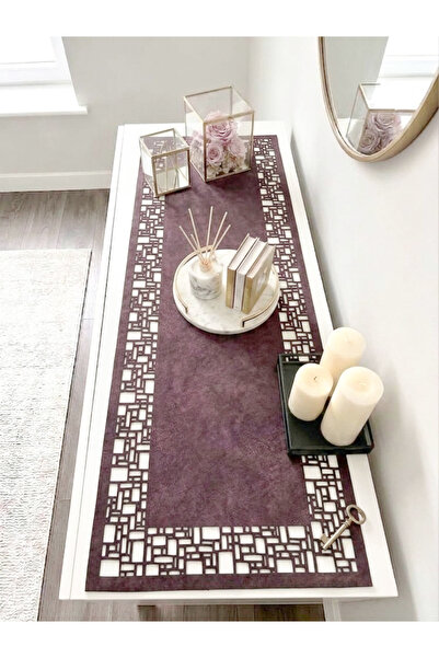 Ergüven Home قماش من جلد الغزال بلون البرقوق مقاس 40x120 سم - نمط هندسي رباعي...