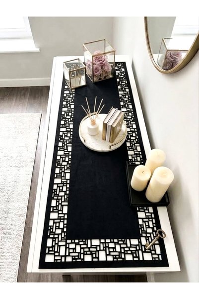 Ergüven Home Trkač od crne antilop tkanine 40x120 cm dužine konzole - geometr...