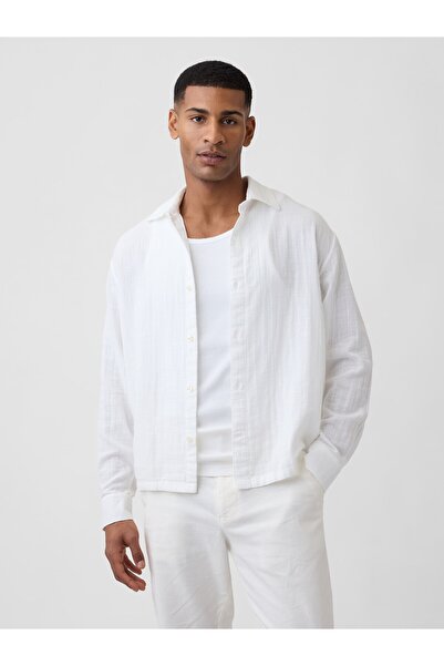 GAP Erkek Beyaz Boxy Fit Gauze Gömlek