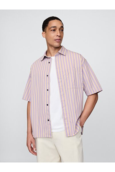 GAP Erkek Açık Lila Organik Pamuk Oversize Poplin Gömlek
