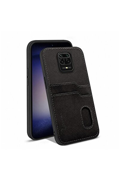 Zebana Xiaomi Redmi Note 9 Pro Uyumlu Kılıf Kartlıklı Lüx Deri Kılıf Siyah
