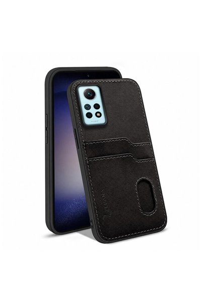 Zebana Xiaomi Redmi Note 12 Pro Uyumlu Kılıf Kartlıklı Lüx Deri Kılıf Siyah