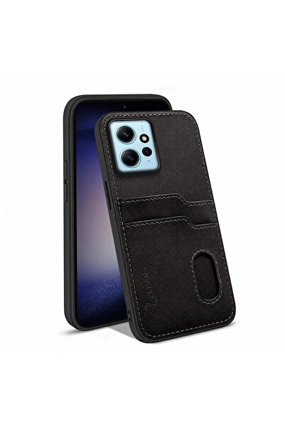 Zebana Xiaomi Redmi Note 12 Uyumlu Kılıf Kartlıklı Lüx Deri Kılıf Siyah