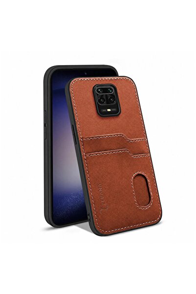 Zebana Xiaomi Redmi Note 9 Pro Uyumlu Kılıf Kartlıklı Lüx Deri Kılıf Kahverengi