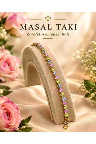 XUPING JEWELRY Gökkuşağı Esintisi Renkli Taşlı Su Yolu Bileklik (Gold14k/17-19m)
