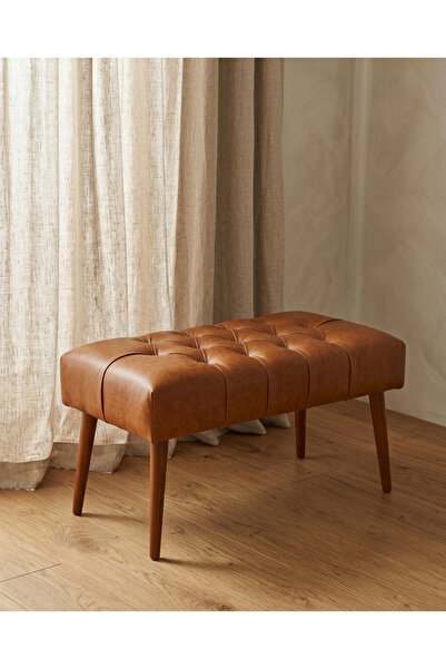 Azra Aksesuar Taba Deri Kapitone Bank Bench Oturma Pufu | Modern Salon Antre ...