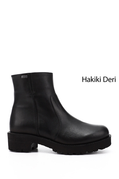 GÖNDERİ(R) Kadın Siyah Fermuarlı Kalın Topuklu Hakiki Deri Bot