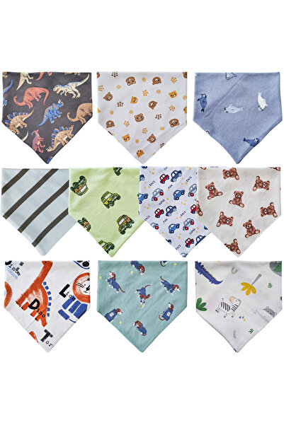 Baby Minik Triangle Scarf Combed Cotton Drool and Feeding Bib 10 Pieces