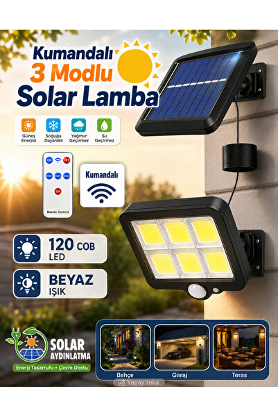 Unichrome Ayrı Güneş Panelli 120 Led 3 Mod Güneş Enerjili Solar Bahçe Aydınlatma