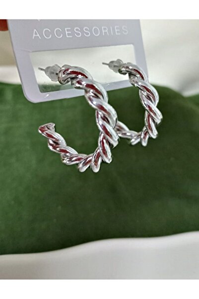 mos&more Gümüş Burma 3cm Halka Kadın Küpe Çelik