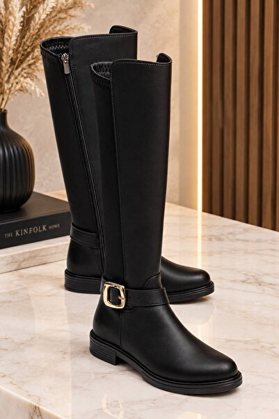 Bilalim Shoes Kumaş Dizaltı Çizme Toka Detaylı D111