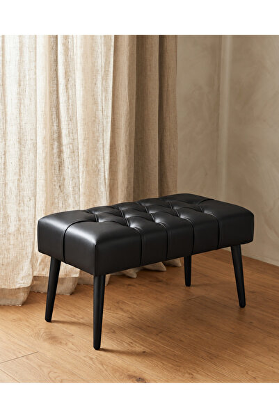 Azra Aksesuar Siyah Deri Kapitone Bank Bench Oturma Pufu | Modern Salon Antre...