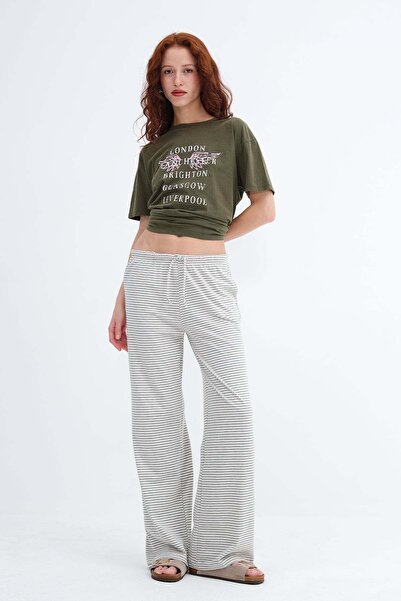 Addax Çizgili Wide Leg Eşofman EŞF10558