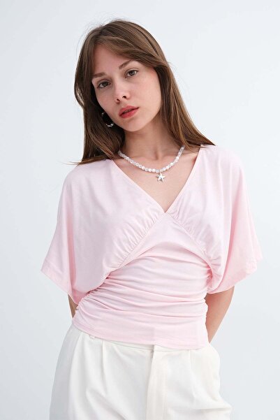 Addax V-Neck Gathered Blouse P0957