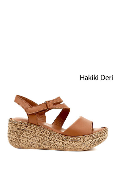 GÖNDERİ(R) Kadın Taba Antik Cırt Bantlı Dolgu Topuk Hakiki Deri Sandalet