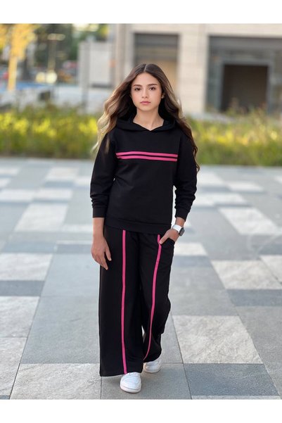 Ütk kids Striped Detail Youth and Children's 2-Piece Set Palazzo Pants+Sweatshirt