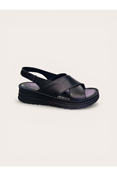 Kristal İrm.45-1 Women's Leather Cross Sandals Anatomical Sole Comfortable Fi...