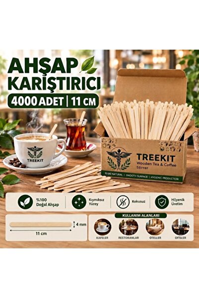 Ahşap Tahta Çay Kahve Karıştırıcı 11 cm 4000 Adet %100 Doğal