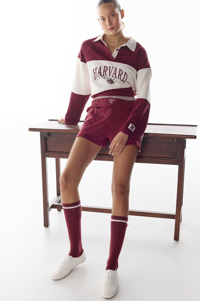 Penti Bordo Harvard Şerit Detaylı Retro Şort
